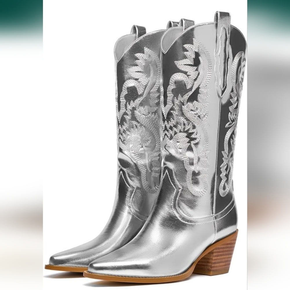 Brand new, never worn. Women(size 10) Silver Western Cowboy boots
